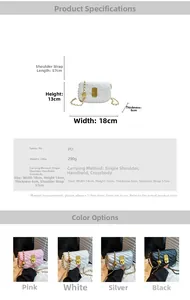 Detailed size specifications for the stylish chain crossbody bag showing 18x13x6cm dimensions