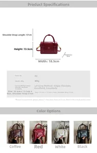 Tableau détaillé des tailles et matériaux pour le sac à bandoulière vintage box