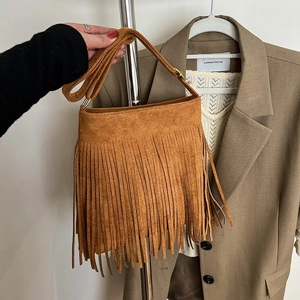 Women Retro Bohemian Fringe Crossbody Bag Matte Suede Tassel Shoulder Bag With Adjustable Strap For Travel Casual Fashion