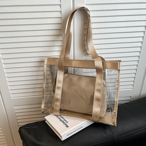 Sac Fourre-tout Transparent en PVC Grande Capacité pour Femmes Sac à Bandoulière Jelly de Mode Avec Pochette Intérieure Sac Imperméable