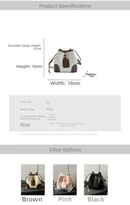 Detailed size guide for the canvas and PU bucket bag with crossbody strap dimensions