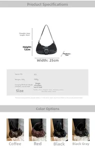 Detailed size specifications of the retro crescent moon PU leather shoulder handbag