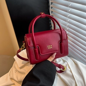 Petit Sac Carré en Cuir PU Rétro Pour Femme Sac à Bandoulière Commuter Simple Avec Poignée Supérieure Décor Lettre en Métal Doré