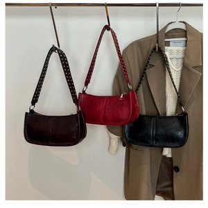Fashionable faux leather shoulder bags with rivet straps in three stylish colors