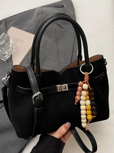Sac Seau Rétro pour Femmes en Cuir PU Aspect Suède Texture Givrée Sac Bandoulière Avec Charme en Perles Vintage