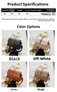 Tableau des tailles détaillé et options de couleurs pour le sac à bandoulière en cuir PU