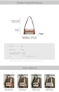 Detailed size chart for the vintage color-block baguette bag showing dimensions and weight