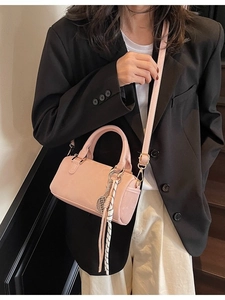 Women Vintage Boston Bag Korean Style PU Leather Crossbody Bag Small Pillow Satchel Shoulder Bag With Pendant For Daily Commuting
