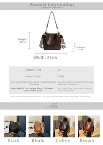 Detailed size specifications for the vintage PU bucket bag with ethnic style strap