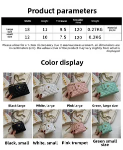 Guide des tailles pour sacs seaux matelassés avec détails du matériau PU et sangle