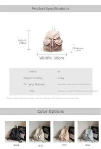 Detailed dimension chart for 2025 trendy nylon backpack with four color options