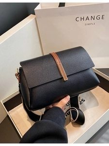 Sac à Bandoulière en Cuir PU Mode Femme Petit Sac Carré Minimaliste Motif Litchi avec Large Bandoulière Sac de Tous les Jours