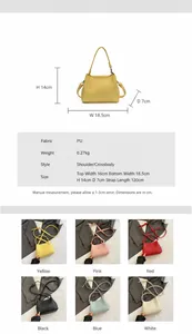 Guide des tailles détaillé et options de couleurs pour le sac seau minimaliste en PU