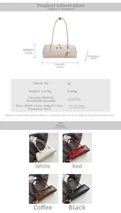 Detailed size specifications and weight information for the PU shoulder baguette bag