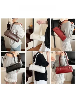 Collage of chic baguette shoulder bags in brown white red and black colors