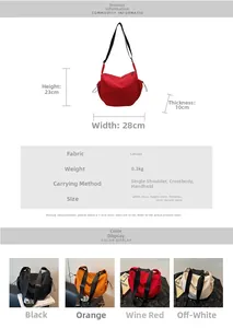 Detailed size specifications for canvas crossbody bag in black orange and white