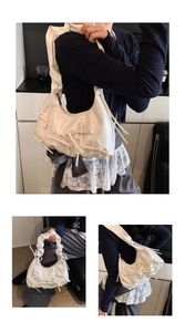 Vues détaillées du sac à bandoulière blanc crème avec nœuds et bandoulière plissée
