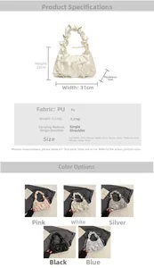 Tableau des tailles détaillé pour le grand sac nuage en PU avec cinq couleurs