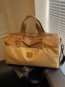 Large Capacity Travel Duffel Bag For Women Fabric Synthetic Leather Splicing Weekend Bag With Independent Shoe Compartment