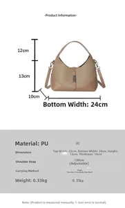 Detailed size specifications and dimensions for the taupe woven moon handbag