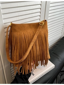 Damen Vintage Wildleder Fransen Eimertasche Mode Böhmischen Stil Schultertasche Vielseitige Umhängetasche Täglich Wildleder Tasche