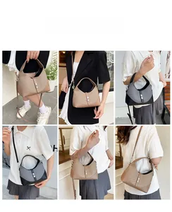 Contrast color hobo bag shown in multiple daily carrying styles for versatile fashion use