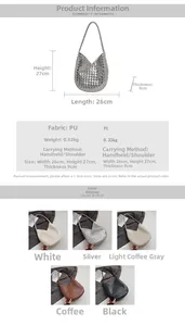 Guide des tailles de sac fourre-tout tressé avec dimensions 26x27x9cm et détails en PU