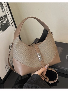 Vintage Minimalist Contrast Color PU Leather Fabric Stitching Hobo Bag For Women Niche Design Handbag Small Crossbody Bag With Metal Lock Commuting Shoulder Bag