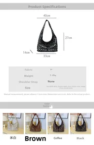 Detailed size specifications and color options for punk rivet bucket shoulder bag