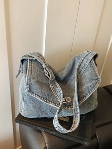 Borsa a Tracolla in Denim di Grande Capacità per Donna Borsa a Tracolla Lavata Retrò Borsa Tote di Moda Con Lucchetto in Metallo
