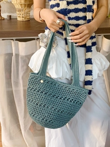 Handmade hollow woven beach tote bag in sage green for women casual summer style