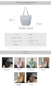 Size chart for large tote bag showing 40x33x18cm dimensions and cloth material detail