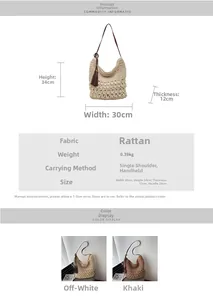 Guide des tailles pour sac cabas en paille avec dimensions 30x34x12cm et spécifications