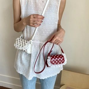 Polka dot mini crossbody bags with lace trim for kids and mothers in white and red