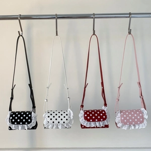 Polka dot lace crossbody bags for girls in black, white, red and pink colors