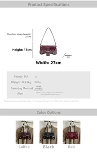 Detailed view of luxury PU leather shoulder bag dimensions with rivet hardware details