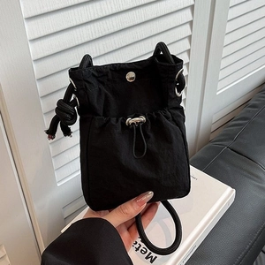 Fashion Canvas Bucket Crossbody Bag For Women Korean Style Drawstring Small Shoulder Bag Solid Color Mini Phone Bag Daily Messenger Bag