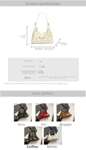 Tableau des tailles détaillé et options de couleurs pour le grand sac bandoulière demi-lune