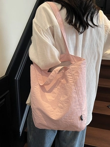 Pink casual nylon tote bag for women with a minimalist large capacity design