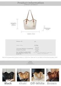 Size specifications for minimalist PU tote bag with dimensions 37x24x11cm and hand strap length