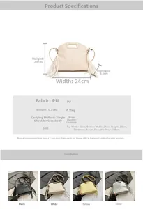 Detailed size chart showing dimensions and PU material for the large capacity tote bag
