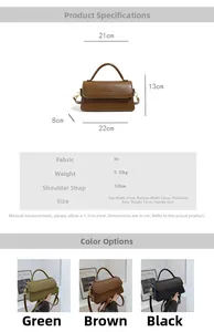 Detailed view of vintage shoulder bag dimensions and size specifications with color options
