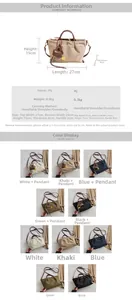 Guide des tailles du sac à main avec dimensions 27cm x 15cm x 8cm et détails du matériau