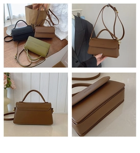 Collage of vintage matte leather crossbody bag showing colors, strap details and texture