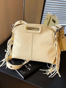 Women Large Capacity Tote Bag Trendy Multi-Functional Shoulder Bag With Decorative Tassels PU Leather Hollow Handle Crossbody Bag