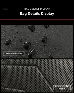 Macro detail of waterproof synthetic leather and breathable mesh fabric on backpack