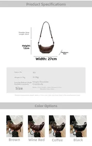 Detailed size specifications and color comparison for this crescent croissant bag