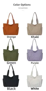 Overview of large capacity tote bag available in orange, khaki, green, purple, black, and white