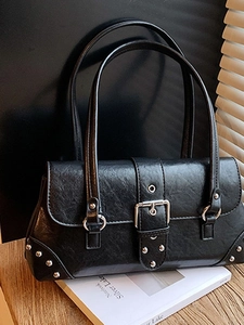 Vintage PU Leder Umhängetasche Für Damen Elegant Nieten Metallschnalle Dekor Achseltasche Retro Mode Quadratische Alltagstasche