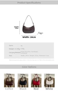 Detailed size parameters and color display of the minimalist PU leather hobo bag